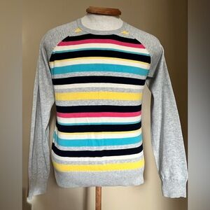 CHAPS  Petite XL Crewneck Gray Pullover with multi-colored stripes. New